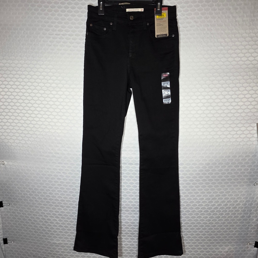 Levis 725 High Rise Bootcut Jeans Black Stellar Stretch 6 Medium W28 L32 NWT